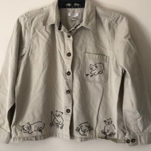 Women’s cottage core button down Shacket shirt Jacket Bear Christopher & banks L